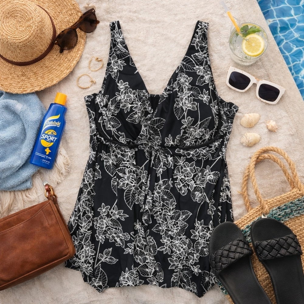 Swimsuits For All Black/white 2Piece Swim Suit Padded Adjustable Straps. Size 28